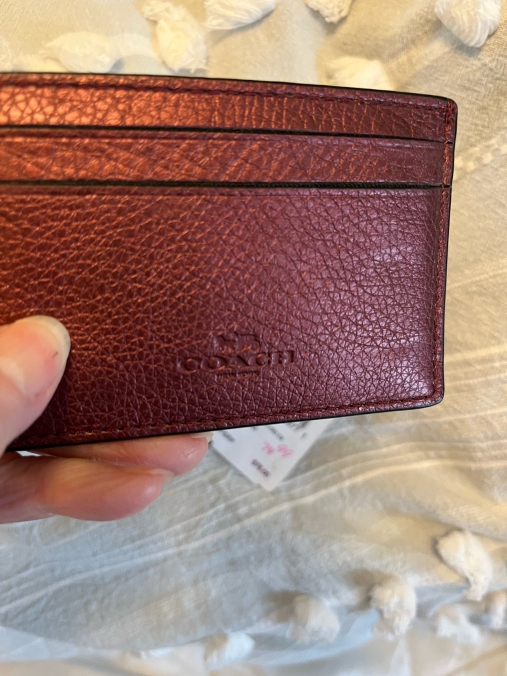 Coach…card case…Burgundy Leather Card Holder with Glitter Heart & Blue Accent - Picture 3 of 4
